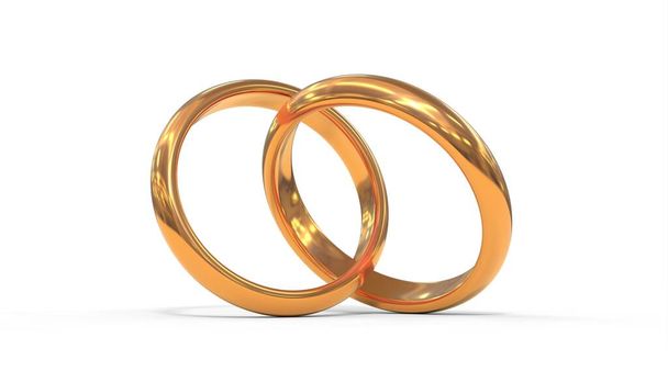 two gold rings to symbolize love and marriage on a marble background - 3D rendering - Photo, Image