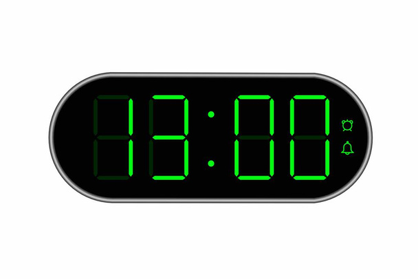 Vector flat illustration of a digital clock displaying 13.00 . Illustration of alarm with digital number design. Clock icon for hour, watch, alarm signs. - ベクター画像