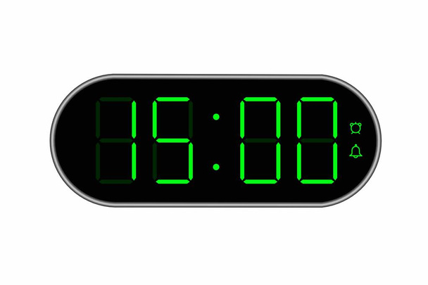 15.00を表示するデジタル時計のベクトルフラットイラスト。デジタル番号デザインのアラームのイラスト。時間の時計アイコン、腕時計、アラーム記号. - ベクター画像