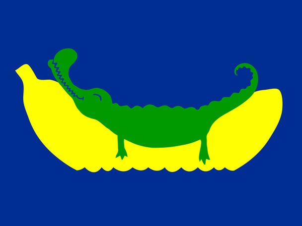 Sleeping crocodile on a huge banana floating - Vector, Image