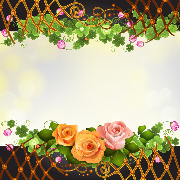 Abstract background with clover and roses - Vector, Imagen