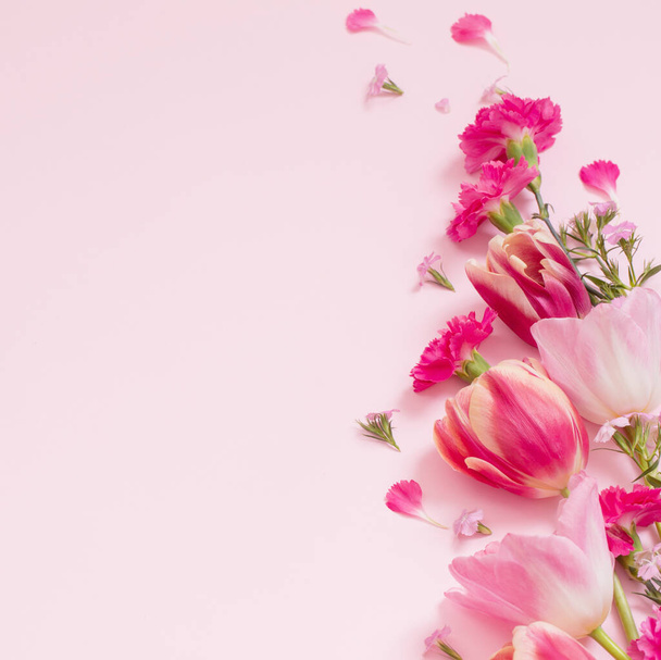 beautiful spring flowers on pink background - Photo, image