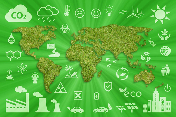 Ökologiekonzept. Silhouette einer Weltkarte. Grüne Welt - Foto, Bild