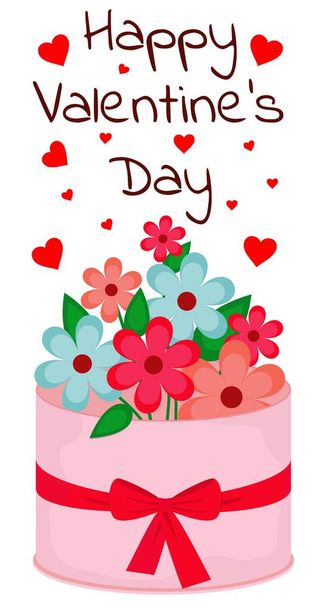Vector Valentine s day greeting card. Basket with flowers. Holiday. - Vektor, Bild