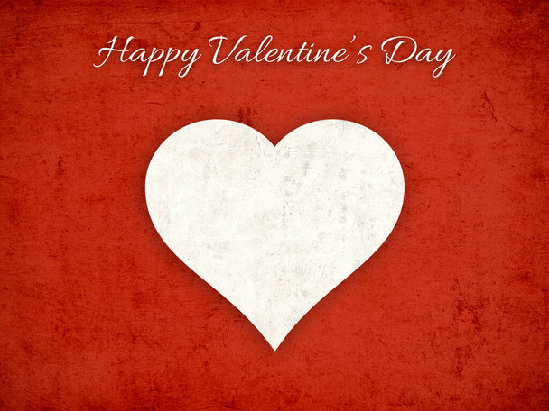 valentines day card with white heart on grunge red background  - Photo, image