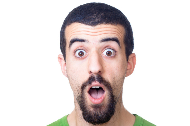 Young Surprised Man Portrait on White - Foto, afbeelding