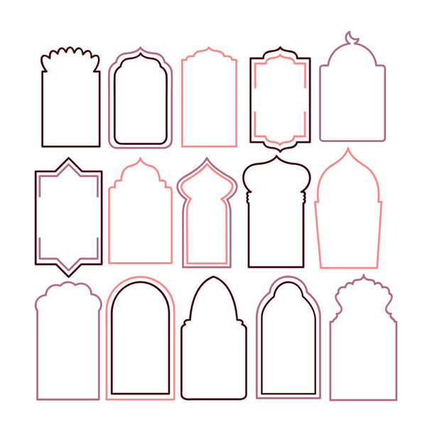 Islamic oriental-style windows and arches. Modern boho colors, minimalistic design - Vector, imagen