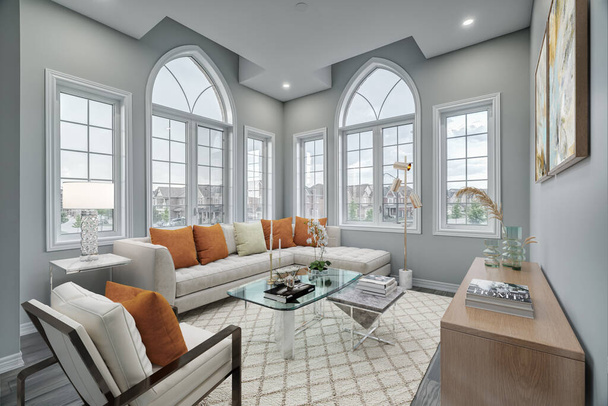 luxury room interior design with large windows and sofa, 3d rendering design - Foto, immagini