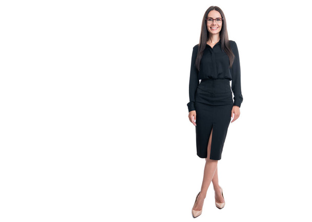 cheerful woman boss isolated on white background with copy space. caucasian woman boss in studio. professional woman boss wearing glasses. - Foto, imagen