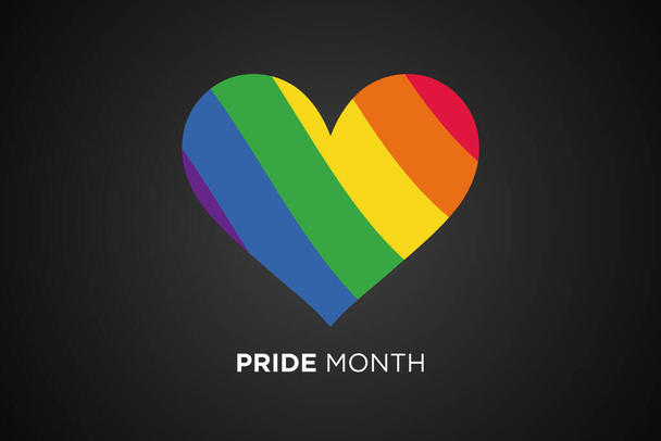 Μήνας υπερηφάνειας ή μήνας αγάπης τον Ιούνιο. LGBTQ πολύχρωμο ουράνιο τόξο σημαία εστία σχήμα σε μαύρο φόντο - Φωτογραφία, εικόνα