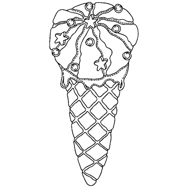 Vector Ice cream for coloring book for adult and kids. Black line Ice cream coloring page. - Wektor, obraz