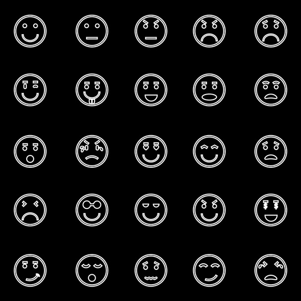 Εικονίδια γραμμή πρόσωπο κύκλο σε μαύρο φόντο - Διάνυσμα, εικόνα