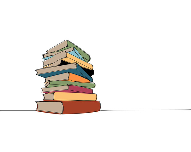 本の異なるサイズのスタック1行の色の芸術。書籍、図書館、教育、学校、研究、学習、ページ、読書の連続線画手描きベクトルイラスト - ベクター画像