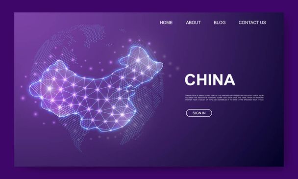 China 3d lage poly website template. China kaart ontwerp illustratie concept. Polygonale landkaart symbool voor website ontwerp, digitale technologie concept. - Vector, afbeelding