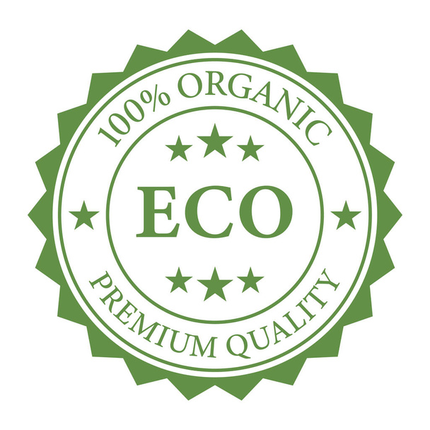 100% Eco Friendly Badge, Logo, Icon, Seal, Label, Symbol, Sign, Tag With Leaves Vector Illustration - Διάνυσμα, εικόνα