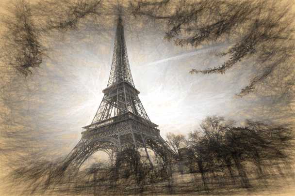 Torre Eiffel en estilo de obra de arte en París, Francia
 - Foto, imagen