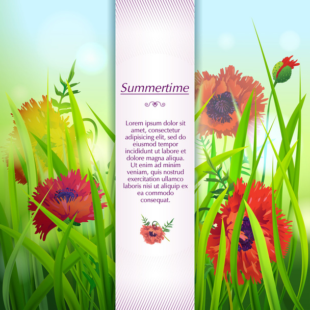 Red Poppies in Grass - Vector, Image