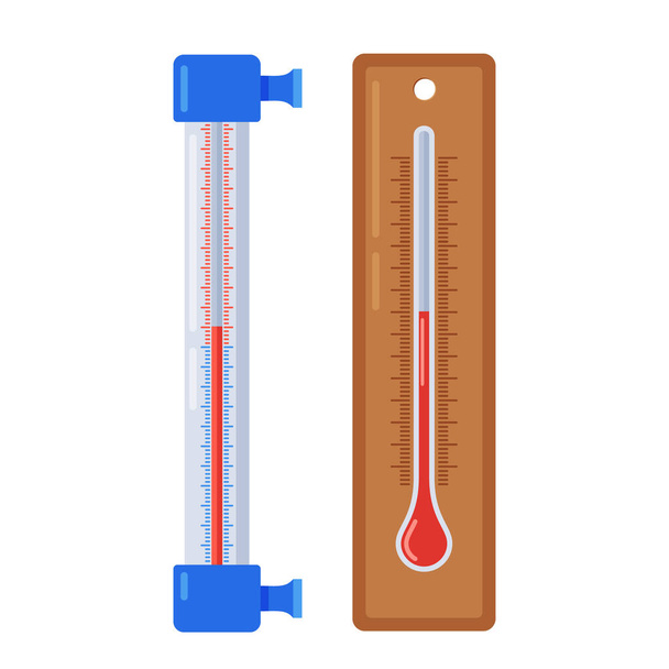 Termometr zewnętrzny Izolowany Ikona. Urządzenie, które mierzy temperaturę otaczającego powietrza i wyświetla go na ekranie lub wybierać. Służy do monitorowania warunków pogodowych. Ilustracja wektora kreskówek - Wektor, obraz