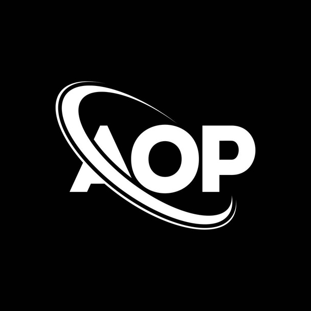 Logo de AOP. Carta de la AOP. Diseño del logotipo de la carta AOP. Logotipo inicial de AOP vinculado con el círculo y el logotipo del monograma en mayúsculas. Tipografía AOP para marca tecnológica, empresarial e inmobiliaria. - Vector, Imagen