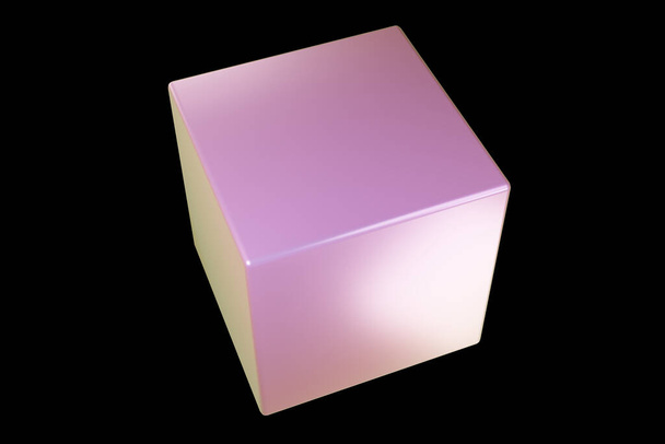 Forma 3d holográfica. Cubo de cor pérola. Forma geométrica. Primitiva geométrica. Renderização 3d. - Foto, Imagem