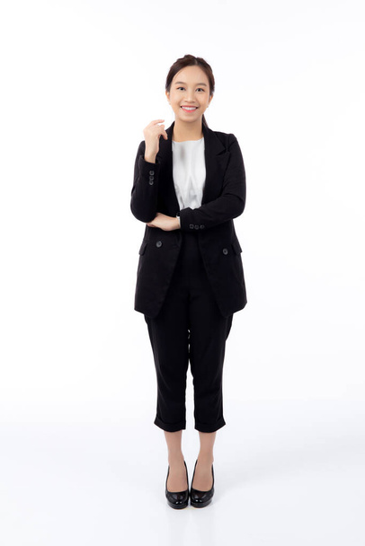 Portrait beautiful businesswoman in suit with arms crossed standing isolated on white background, young asian business woman is manager or executive smile with confident is positive and success. - Zdjęcie, obraz