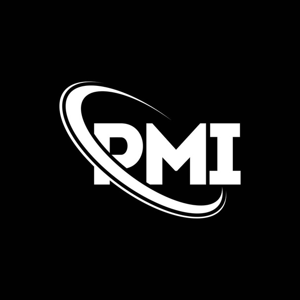 Логотип PMI. Письмо PMI. Дизайн логотипа PMI. Логотип PMI с инициалами связан с логотипом круга и прописной монограммой. Типография PMI для технологий, бизнеса и недвижимости. - Вектор,изображение