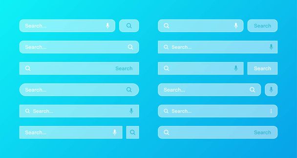 Various transparent search bar templates. Internet browser engine with search box, address bar and text field. UI design, website interface element with web icons and push button. Vector illustration. - Vector, Image