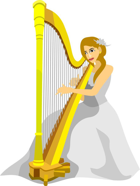 White Dress Girl Playing Harp Vector - Wektor, obraz