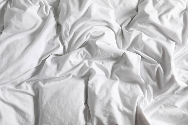Crumpled white fabric as background, closeup view - Zdjęcie, obraz