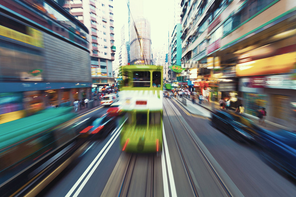 traffic blur motions in modern city hong kong street - Photo, Image