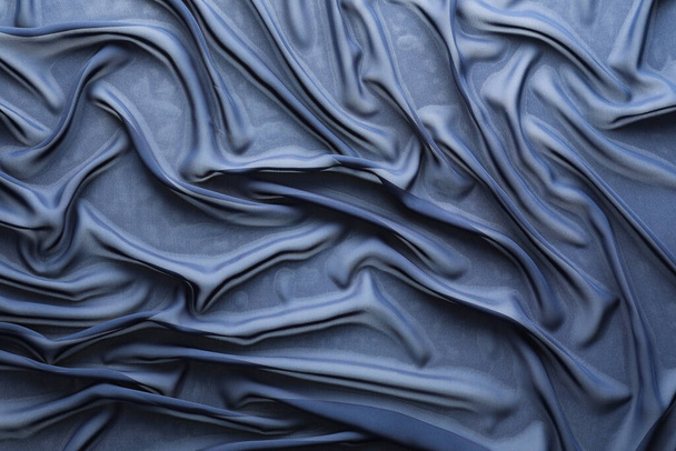 Beautiful dark blue tulle fabric as background, top view - Fotografie, Obrázek