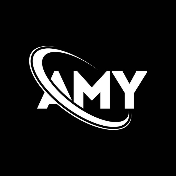 Логотип AMY. МЕНЕ-лист. Формат логотипу AMY. Початки логотипу AMY пов'язані з колом і великим логотипом монограми. AMY typography for technology, business and real estate brand. - Вектор, зображення