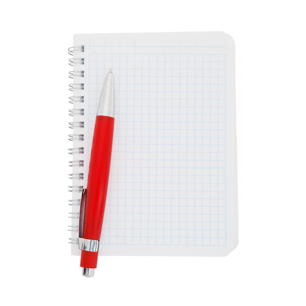 Paper notebook with red pen - Фото, изображение