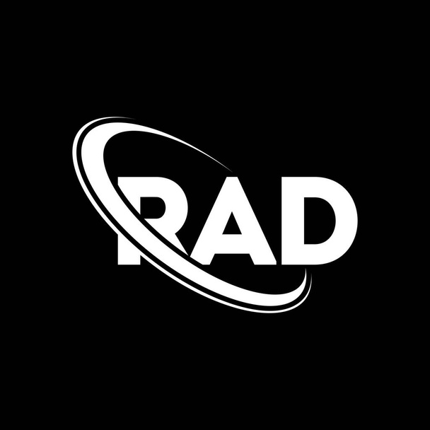 Logo RAD. Una carta muy mala. Diseño del logotipo de la letra RAD. Inicial logo RAD vinculado con círculo y logo monograma en mayúsculas. Tipografía RAD para marca tecnológica, empresarial e inmobiliaria. - Vector, Imagen