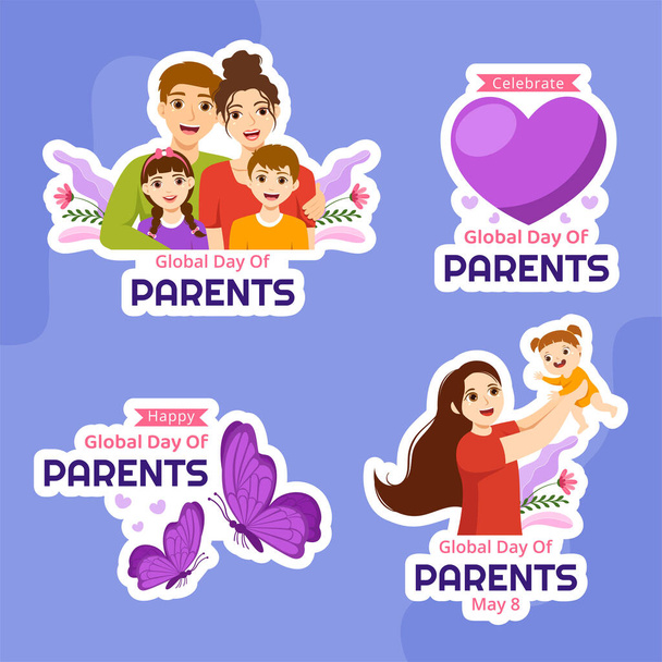 Global Day of Parents Label Flat Cartoon Hand Drawn Templates Background Illustration - Vector, afbeelding