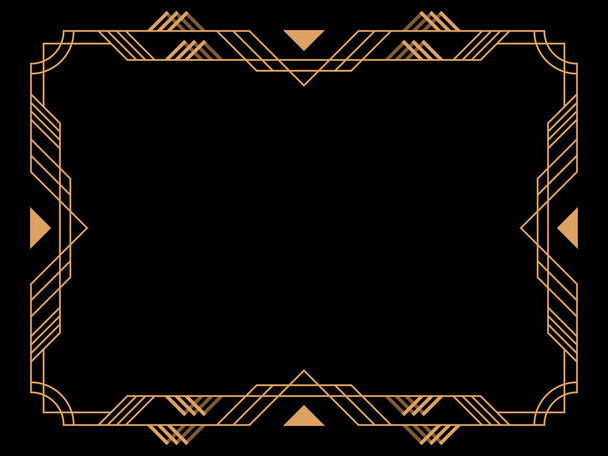 Art deco frame. Vintage linear border. Design a template for invitations, leaflets and greeting cards. Geometric golden frame. The style of the 1920s - 1930s. Vector illustration - Vector, Image