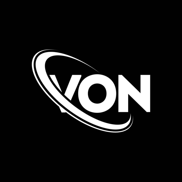 VONロゴ。VONレター。VONレターロゴデザイン。初期のVONロゴはサークルロゴと大文字のモノグラムロゴにリンクされています。テクノロジー、ビジネス、不動産ブランドのためのVONタイポグラフィ. - ベクター画像