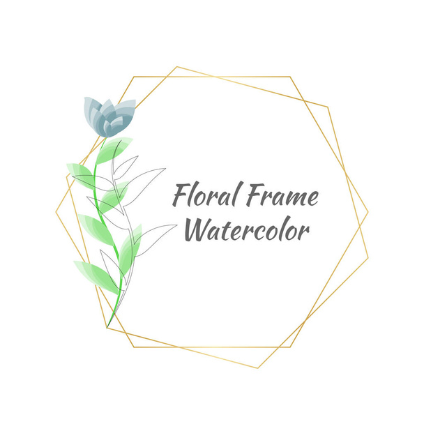 Luxury Floral Frame watercolor with golden frame. Vector Illustration - Вектор, зображення
