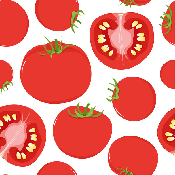 赤いトマトのシームレスなパターン - ベクター画像