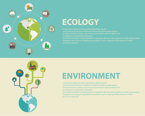 Ecologie, milieu, groene energie en vervuiling - Vector, afbeelding