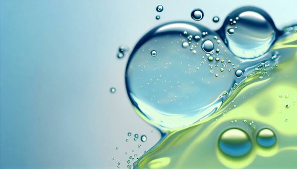 3D liquid cosmetic product isolated on pastel background. Gel texture with bubbles. Macro concept. 3d render - Photo, Image