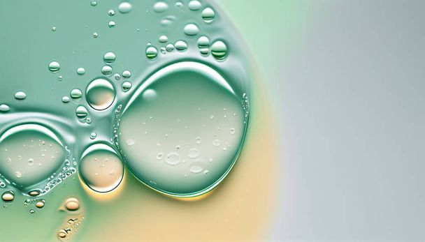 3D tekutý kosmetický přípravek izolovaný na pastelovém pozadí. Gelová textura s bublinkami. Makro koncept. 3D vykreslení - Fotografie, Obrázek