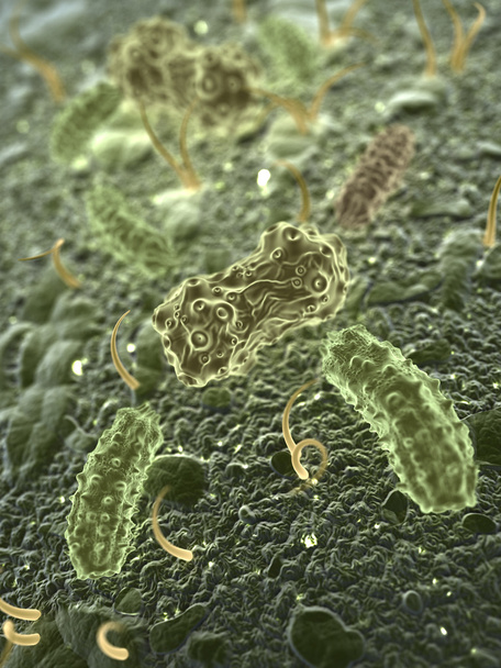 Φαντασία μικρόβια ή βακτήρια ή ιούς. Επιστήμη 3d απεικόνιση - Φωτογραφία, εικόνα