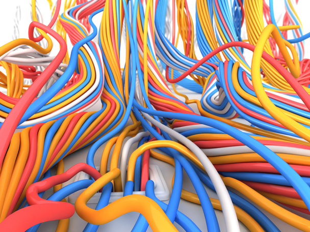 Большая сеть. Много проводов и кабелей в виниловой среде. Технологическая иллюстрация
 - Фото, изображение