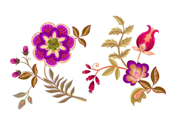 Fantasy flowers in retro, vintage, jacobean embroidery style. Element for design. Vector illustration. - Vetor, Imagem