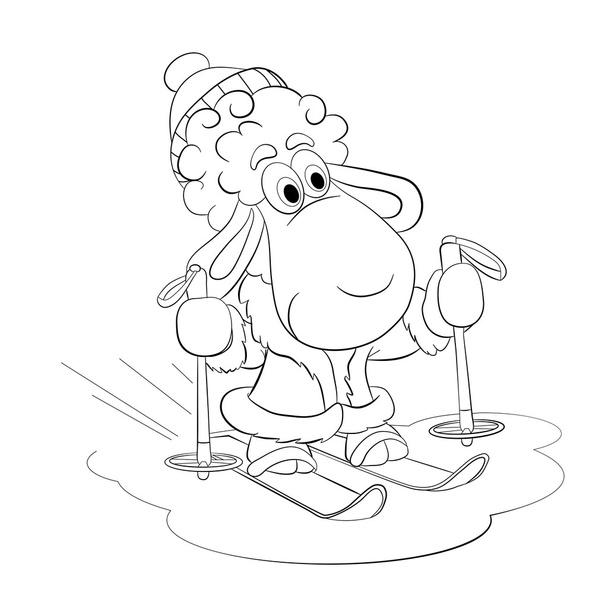 Cartoon schapen skiën - Vector, afbeelding