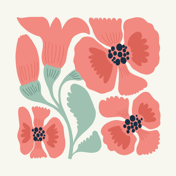 Floral abstract elements. Botanical composition. Modern trendy Matisse minimal style. Floral poster, invite. Vector arrangements for greeting card or invitation design - Vektör, Görsel