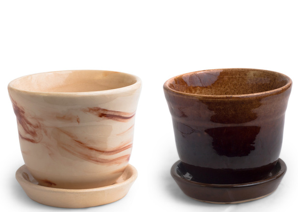 установить чашку коричневый цветок пустой горшок коричневый керамический изолирован на белом
 - Фото, изображение