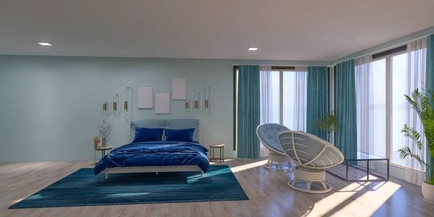 Дизайн интерьера спальни 3D рендеринг, 3d иллюстрация - Фото, изображение