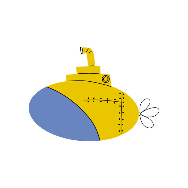 Submarine. Underwater transport. Sea life design. Vector illustration in scandinavian style. - Vetor, Imagem